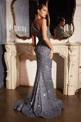 One Shoulder Long Mermaid Prom Sequin Dress
